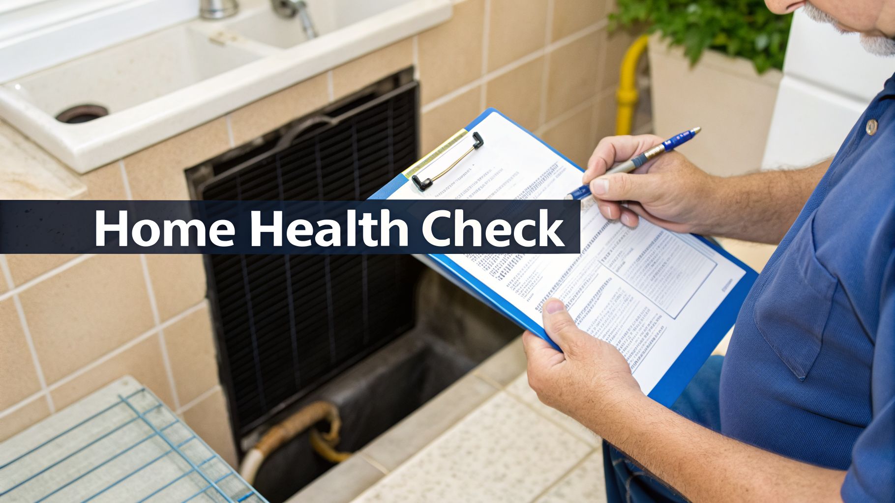 Is My House Making Me Sick? A Guide to Home Health 4 A professional conducts a home health check, examining house systems and taking notes on a clipboard.