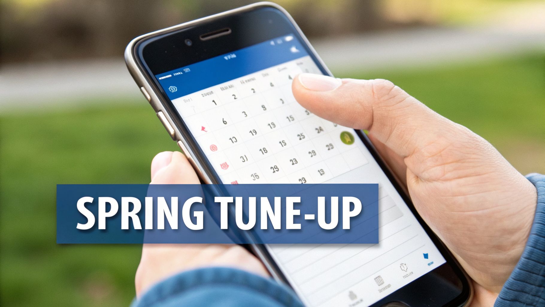 What Is An AC Tune Up? Maximize Your Home Comfort & Savings 4 A person holds a smartphone displaying a calendar app with a 'SPRING TUNE-UP' banner.