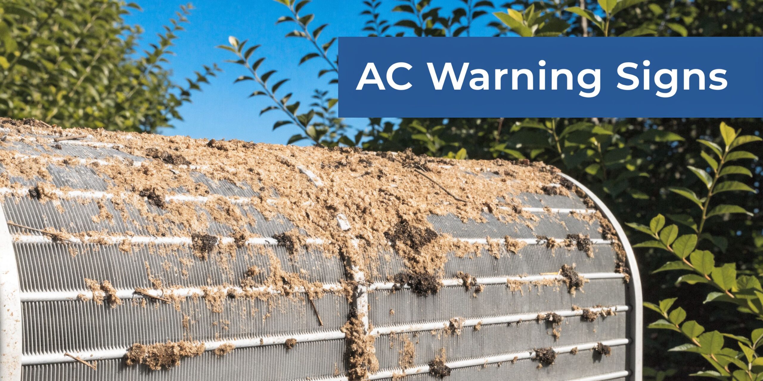 A dirty and clogged air conditioner coil covered in debris and dust requiring professional cleaning services.