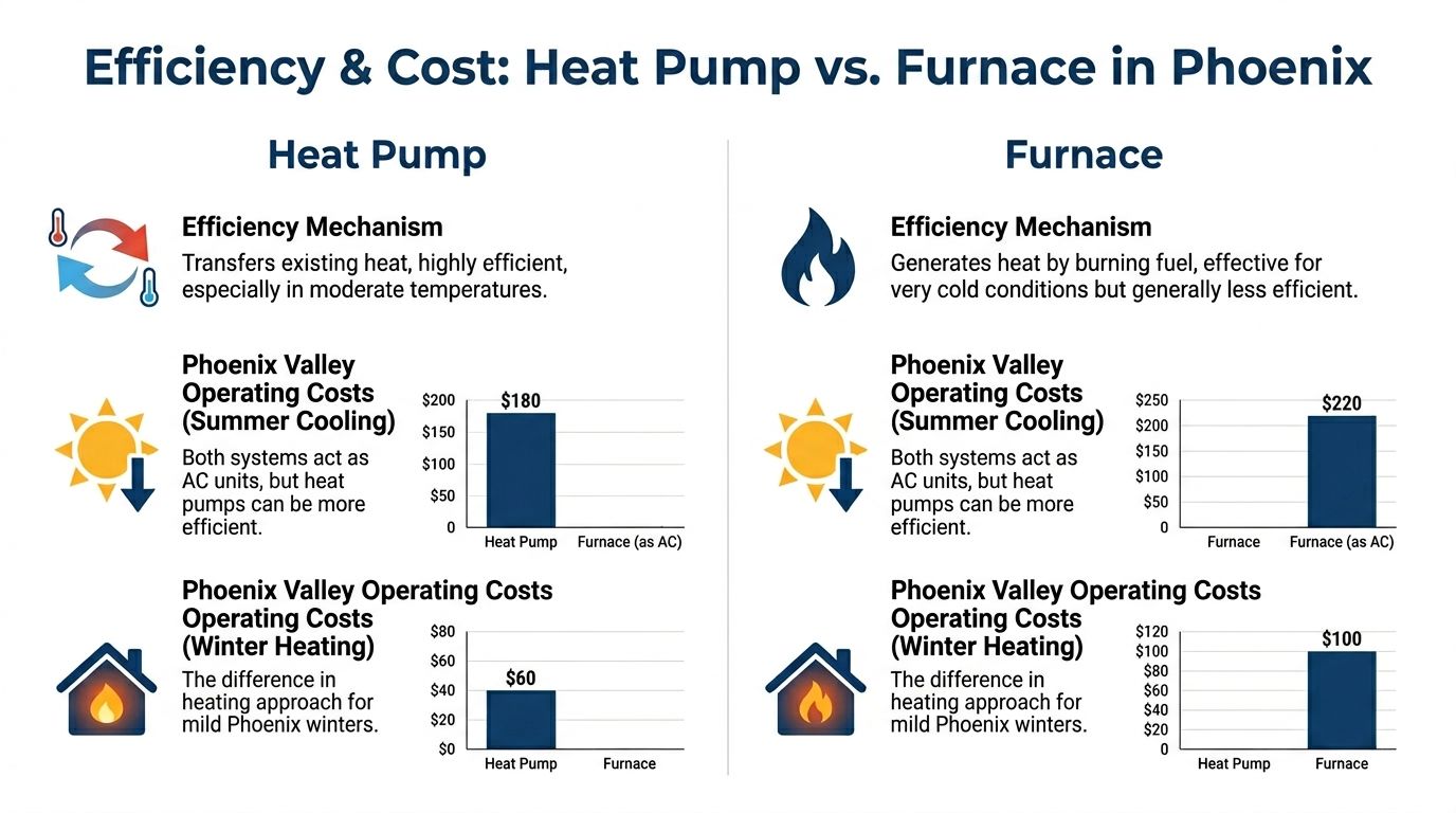 Choose Wisely: Difference Between Heat Pump and Furnace 2 A comparison chart showing the operating cost differences between heat pumps and furnaces in Phoenix, Arizona.