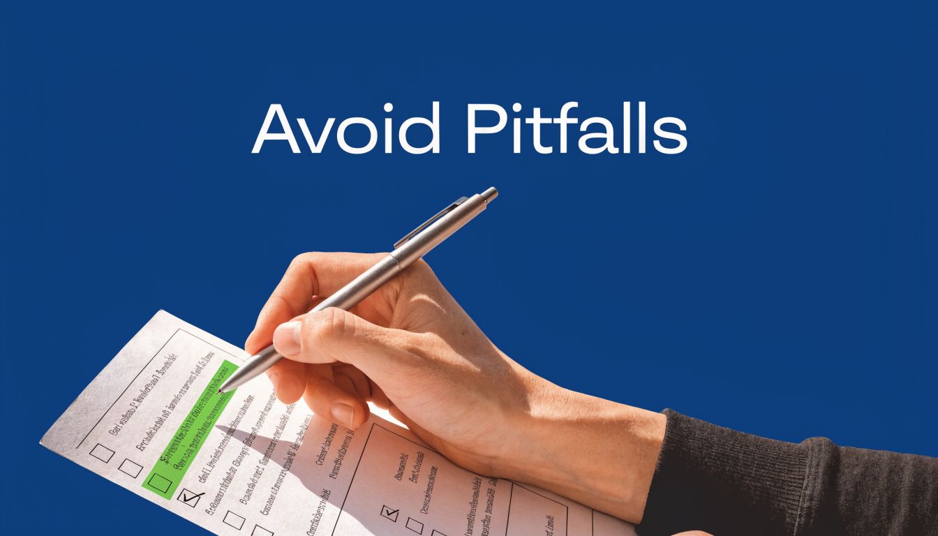 A hand filling out a checklist on a form while emphasizing the theme of avoiding common pitfalls.