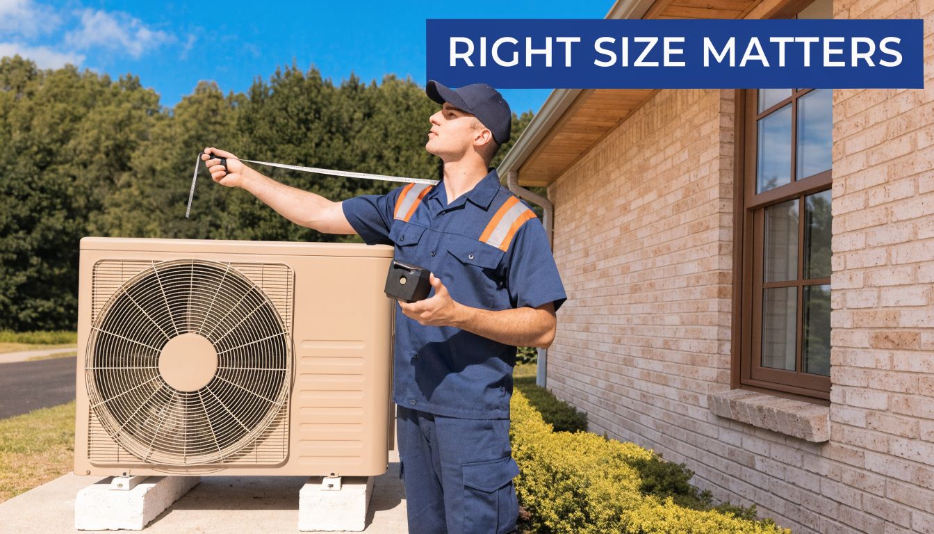 A technician wearing a uniform measures an outdoor energy efficient cooling system unit with a tape measure.