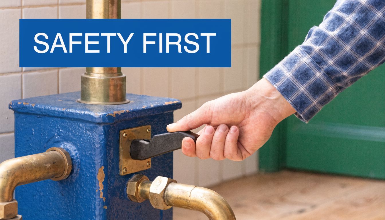 Furnace Won't Turn Off? 5 Simple Solutions for 2026 2 A person pulling a black manual lever on a blue industrial furnace or heating unit.
