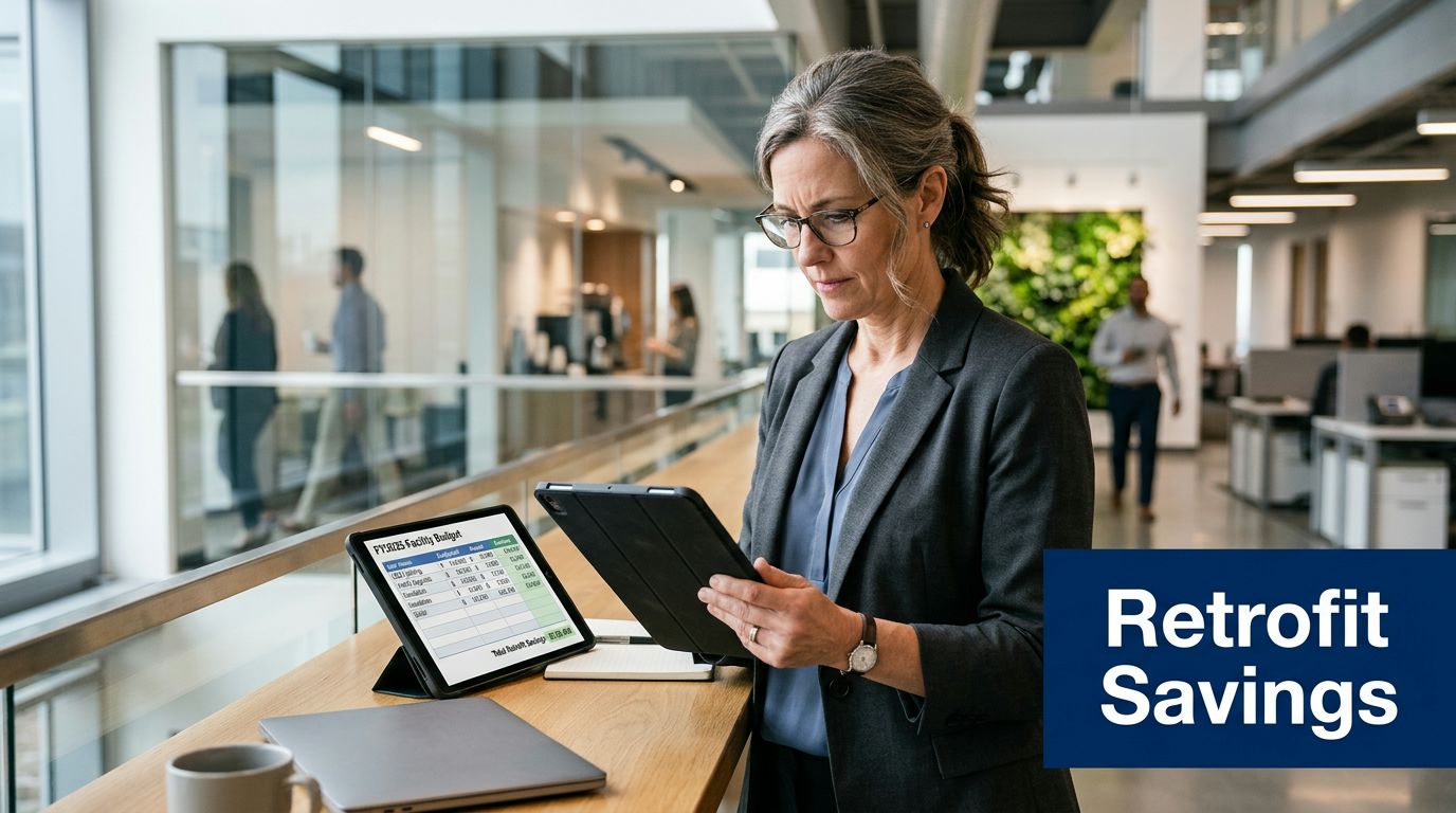 Commercial HVAC Retrofit Phoenix: Boost Efficiency Now 4 A professional woman in a business suit reviewing a facility budget on a tablet in an office.