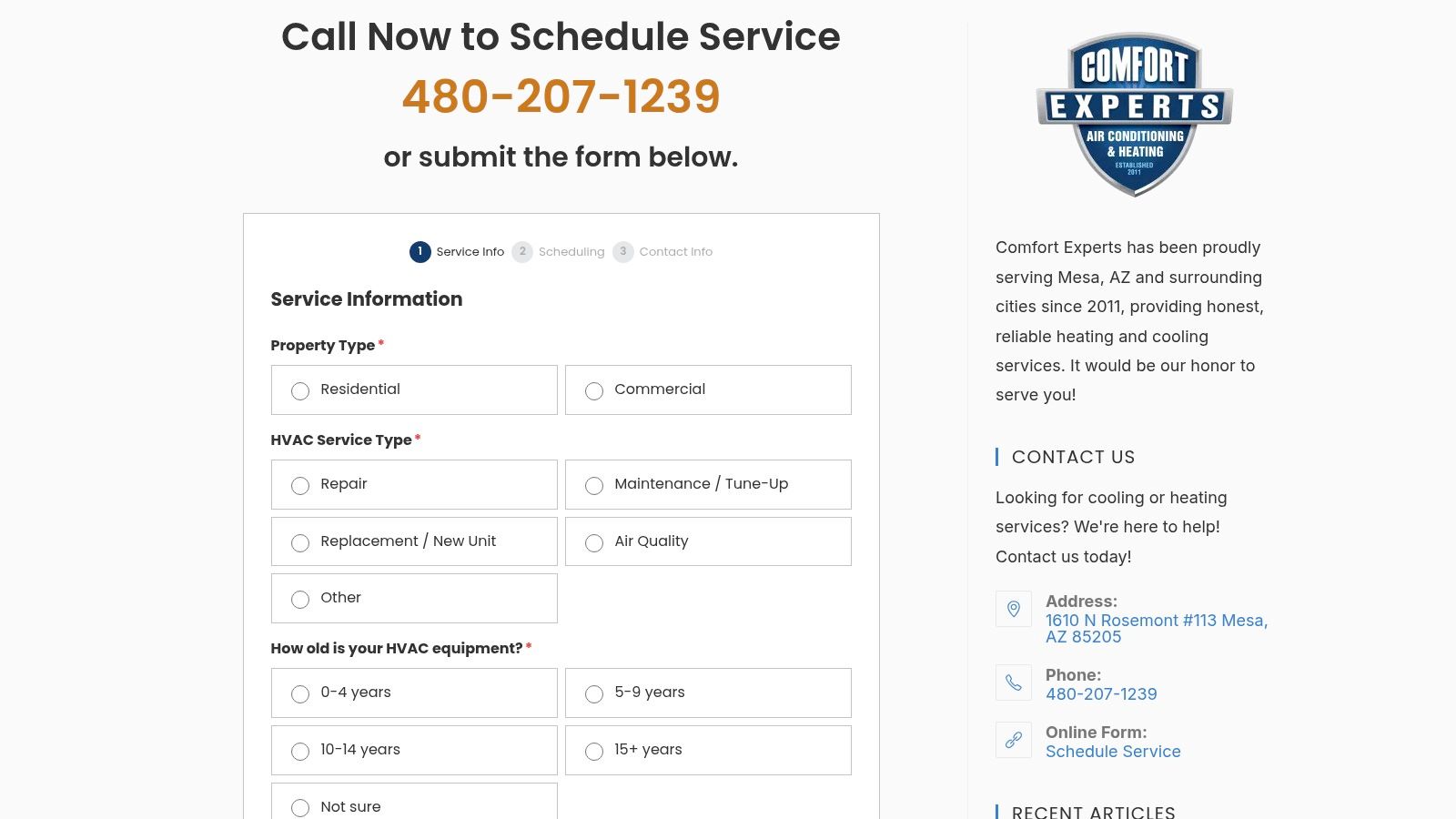 Breathe Easy: Indoor Air Quality Mesa AZ Guide 2026 5 Screenshot from https://azcomfortexperts.com/schedule-service/#go