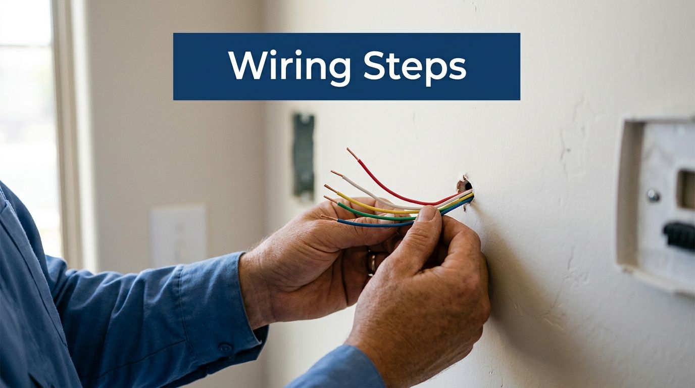 Smart Thermostat Installation Mesa AZ: Expert Service 2026 2 An electrician working on wiring a smart thermostat installation project inside a residential home interior.